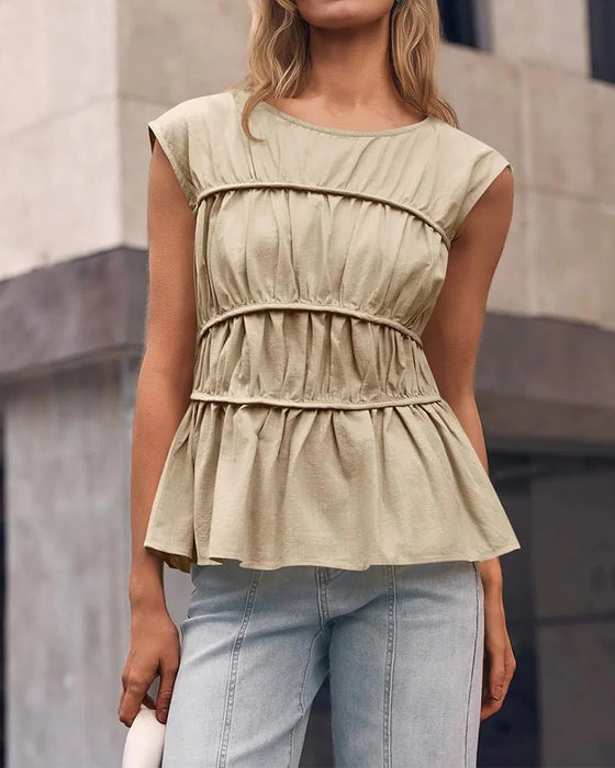 Blouse Ronde Hals Gerimpeld Taille