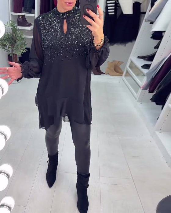 Langmouwige Blouses Met Patchworkdetails En Rhinestones