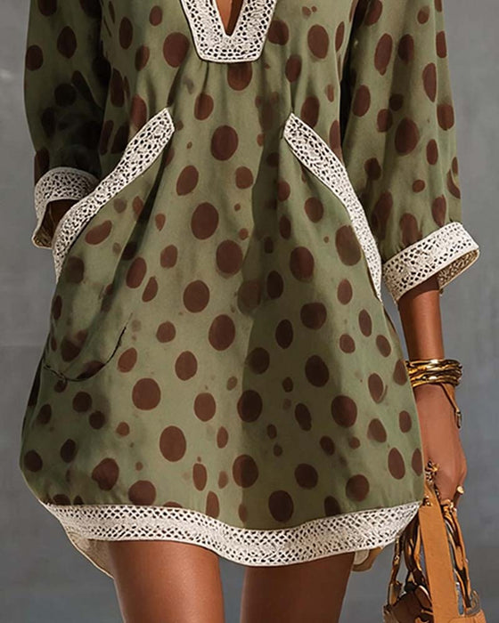 Jurk V-Hals Polka Dot Zak
