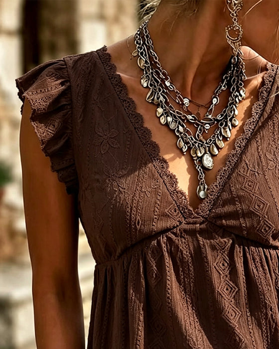 Blouse V-Hals Fladder Mouw Kant Rand
