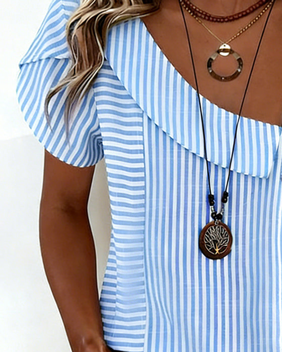 Blouse Gestreept Pofmouw Asymmetrisch