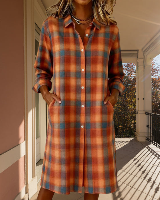 Jurk Overhemd Revers Ruit Knoopsluiting