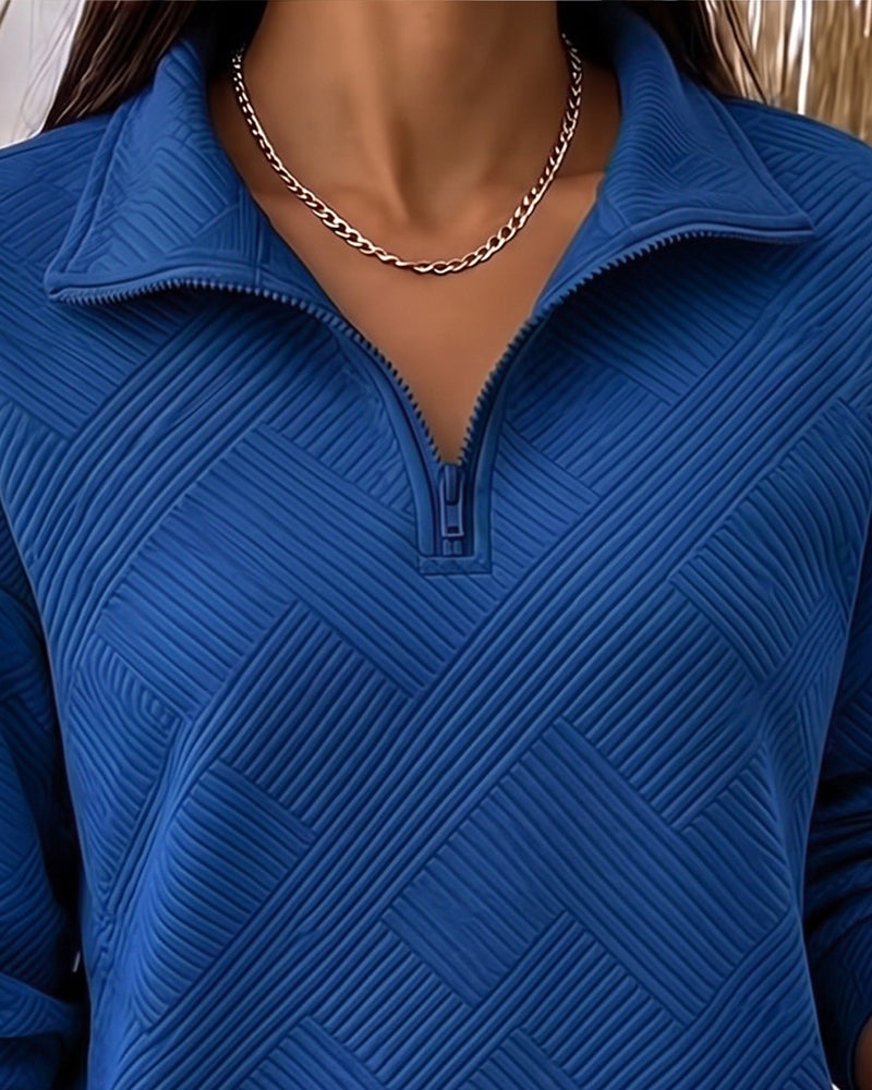 Sweatshirt Effen Half-Rits Reverskraag