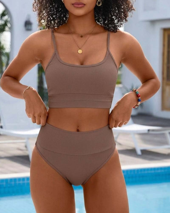 Bikini Effen U Hals Hoge Taille
