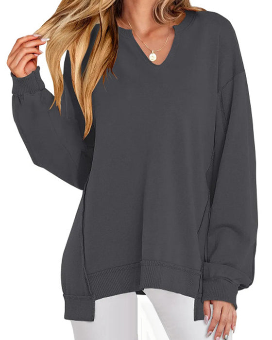 Sweatshirt V-hals Effen Wijd