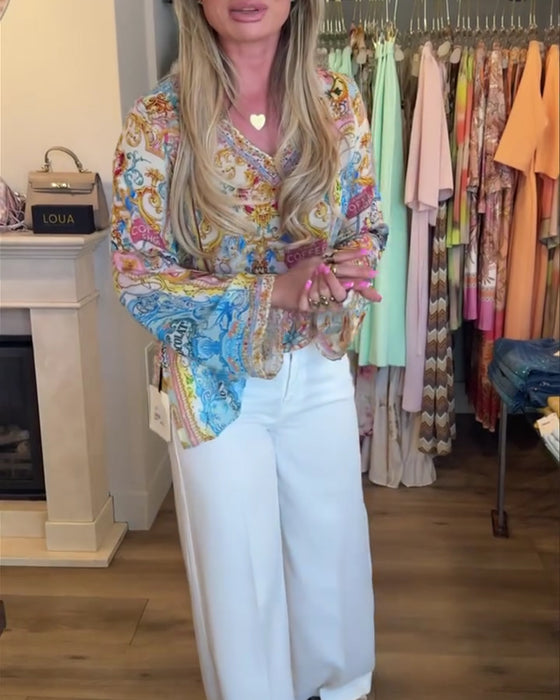 Blouse V-Hals Bohemian Print Casual