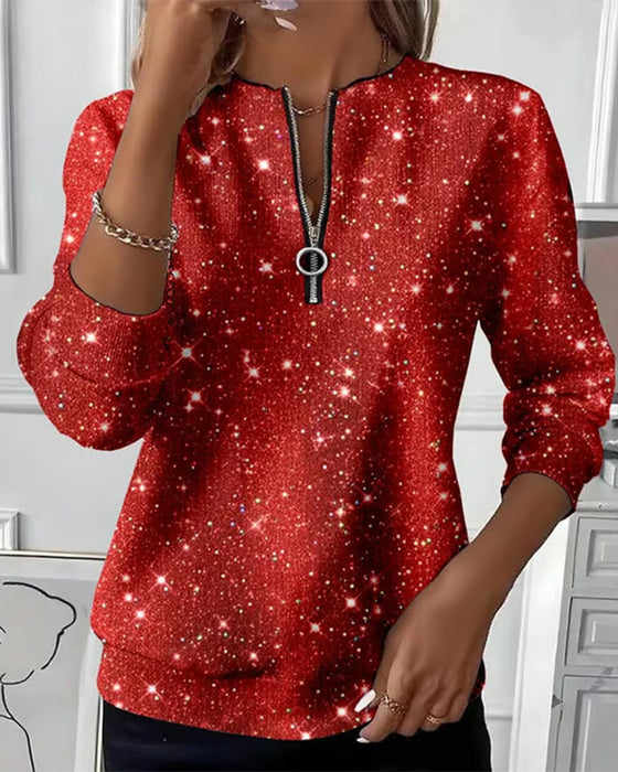 Casual Langmouwige Sweatshirt Met Halve Rits