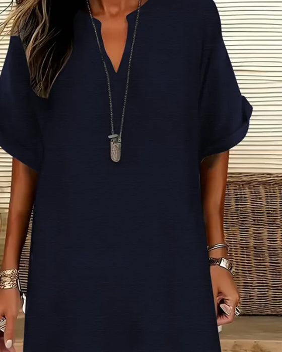 Jurk V-Hals Korte Mouw Effen Sheath