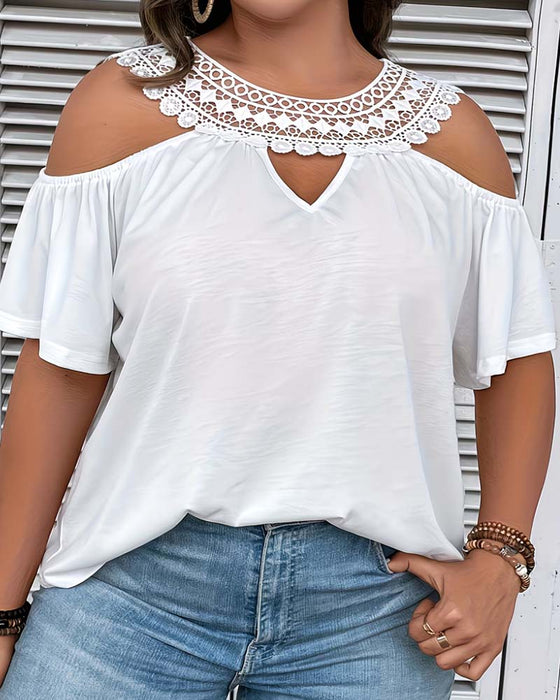 Blouse Cold Shoulder Gerafelde Mouwen