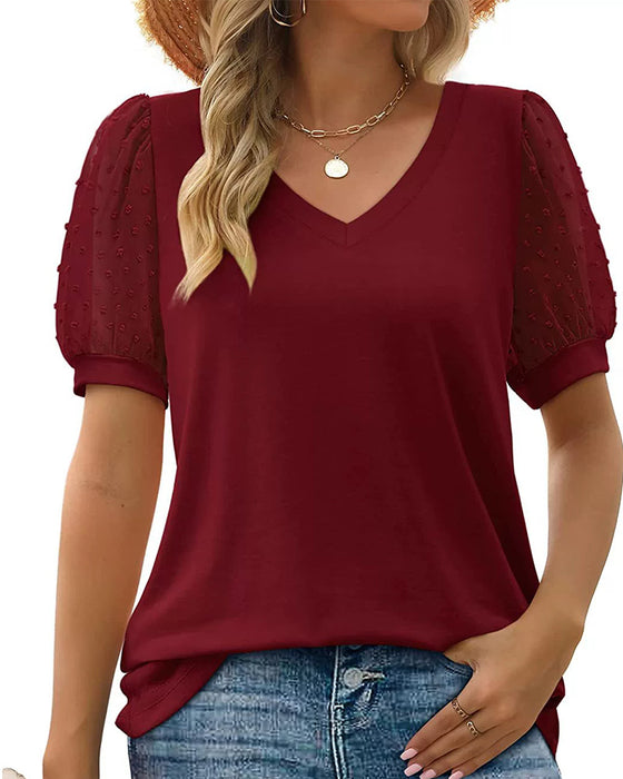 Blouse Effen Mesh Pofmouw