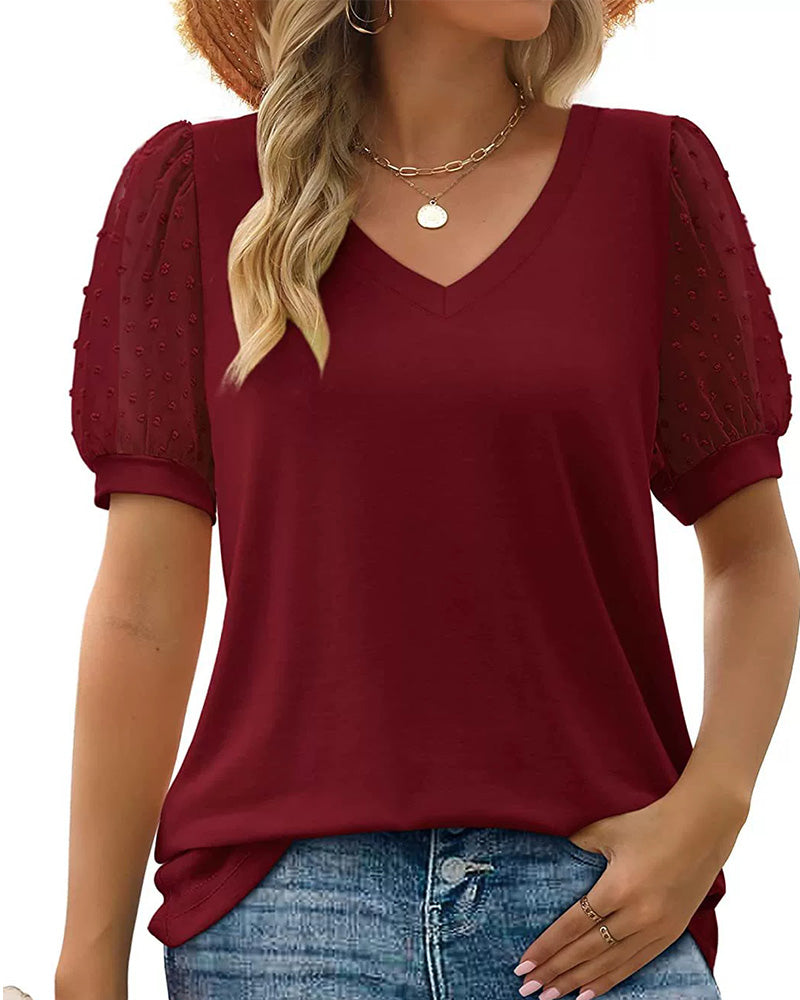 Blouse Effen Mesh Pofmouw