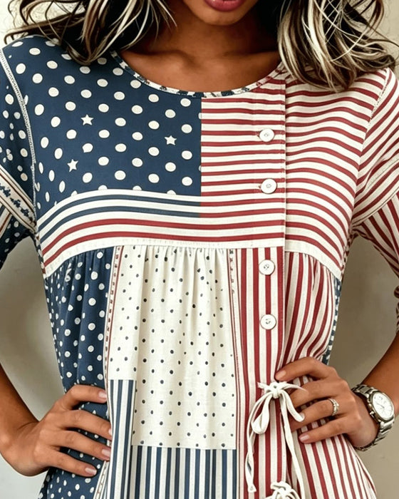 Blouse Vlag Afdruk Patchwork Stropdas