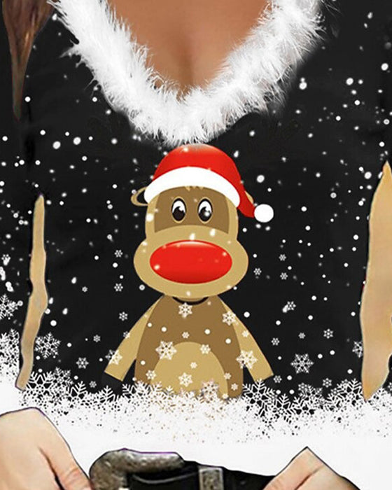 Slim-Fit Top Met Bontkraag En Print