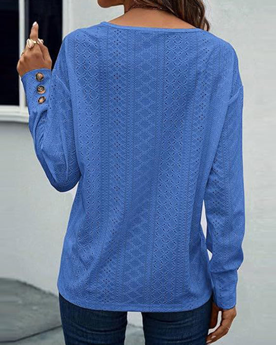 Blouse casual v-hals hol effen kleur