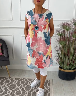 Casual lange top met kleurrijke bloemenprint