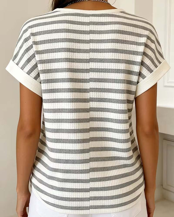 T-Shirt Gestreept Wafel Henley