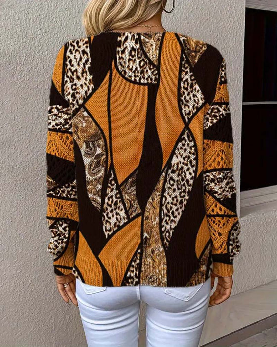 Pullover Met V-Hals En Uitgehold Leopardprint