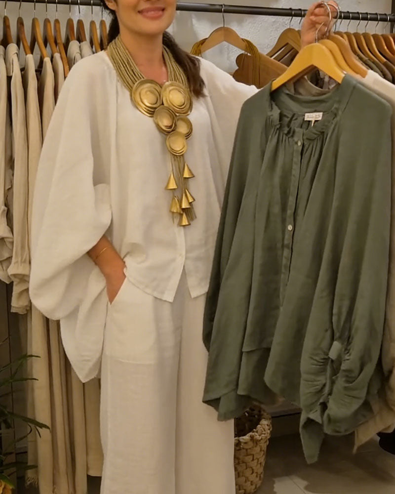 Blouse Pof Mouw Linnen Losse Pasvorm