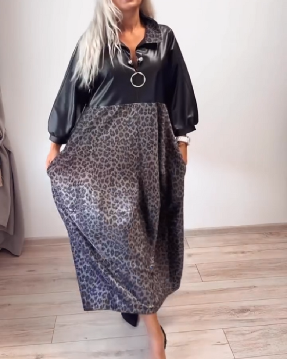 Jurk Met Luipaardprint En Patchwork