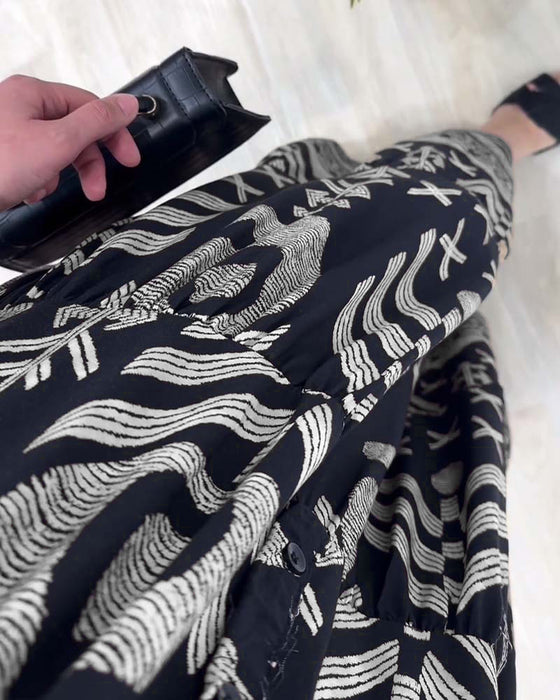 Jurk met V-hals en lange mouwen met print