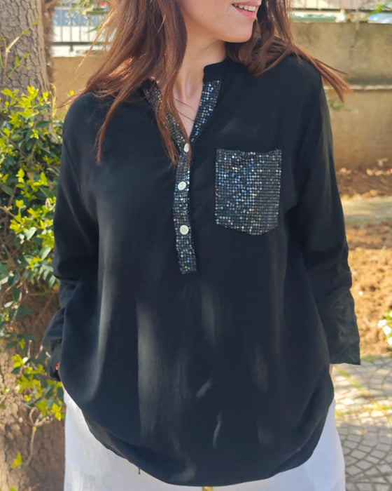 Casual Top Pailletten Patchwork Losvallend