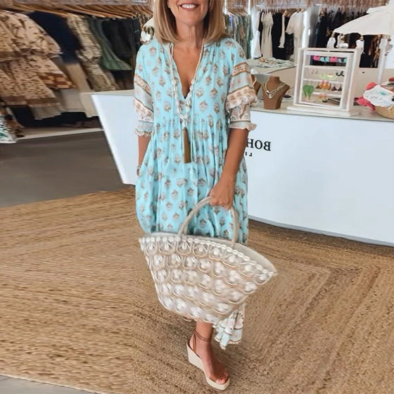 Casual jurk met V-hals en halve mouwen met print