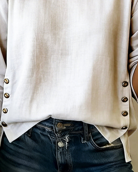 Top Casual Ronde Hals Knopdesign