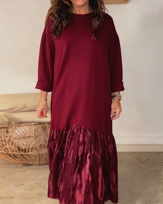 Jurk Ronde Hals Onregelmatige Patchworkprint