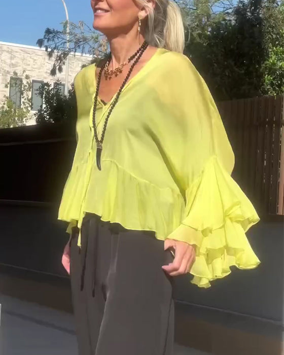 Blouse Ruffle Fladder Mouw Vleermuis Mouw