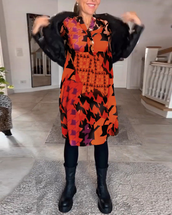 Jurk met v-hals en lange mouwen