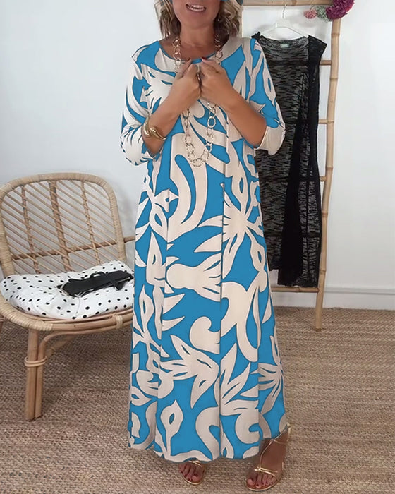 Jurk Met Ronde Hals En Lange Mouwen Met Print