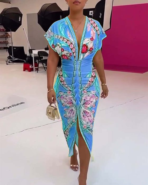 Jurk met diepe V-split en print