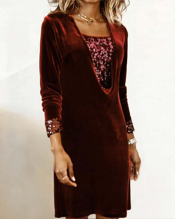 Jurk Elegant Pailletten Patchwork