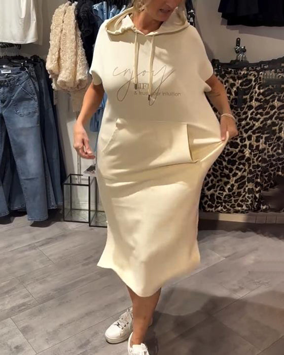 Jurk Met Capuchon Casual Trekkoord