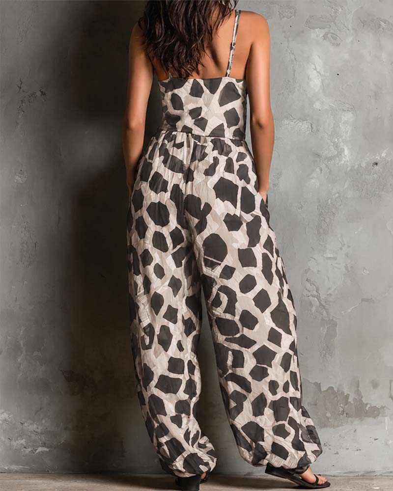 Overall Luipaardprint Bretelles Wijde Pijp