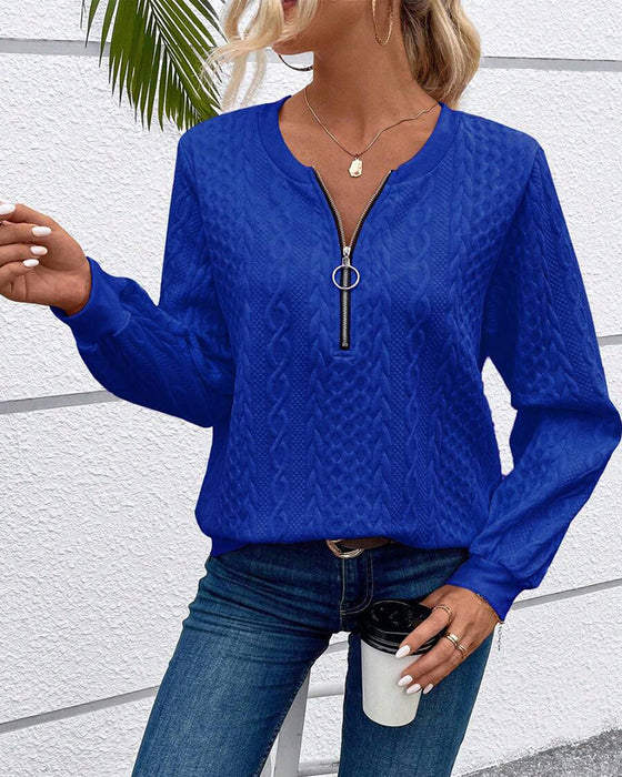 Casual effen sweatshirt met lange mouwen en rits