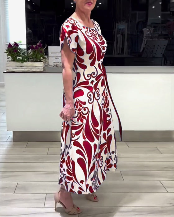 Elegante jurk met korte mouwen en contrastprint