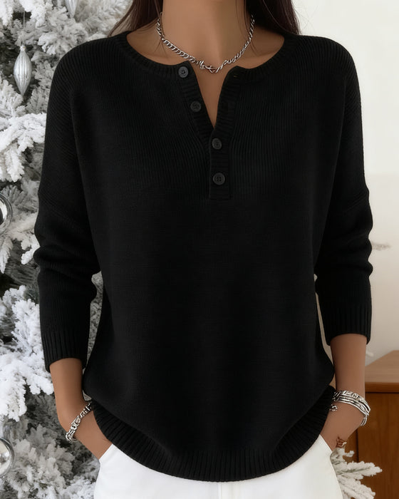 Lange Mouwen Effen Gebreid Vest Met Knopen