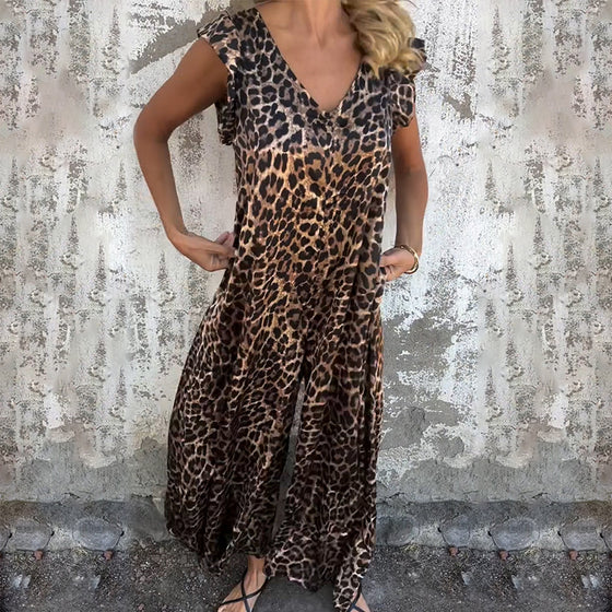 Jumpsuit V-Hals Luipaardprint