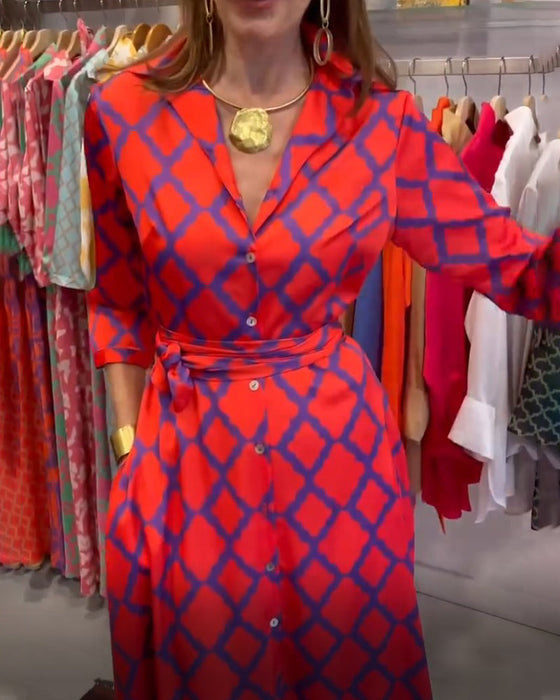 V-hals 3/4 mouwen Shirtjurk