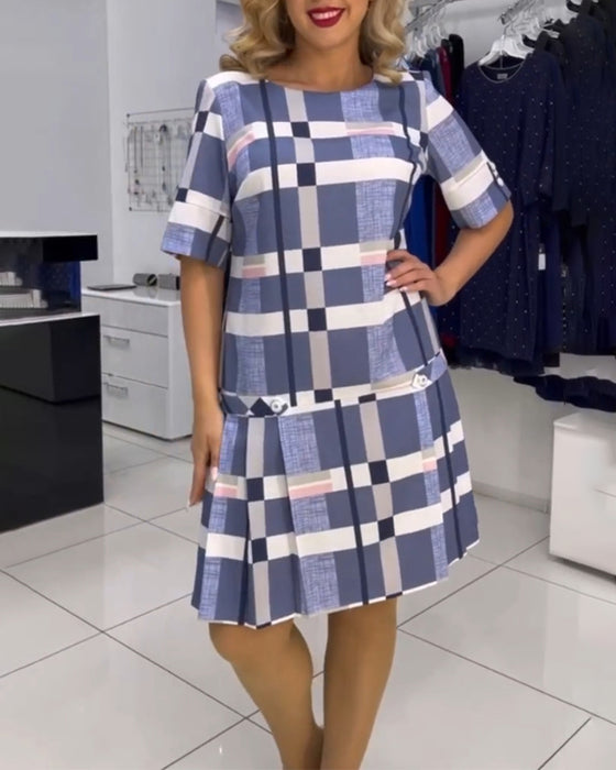 Jurk met ronde hals en plaid