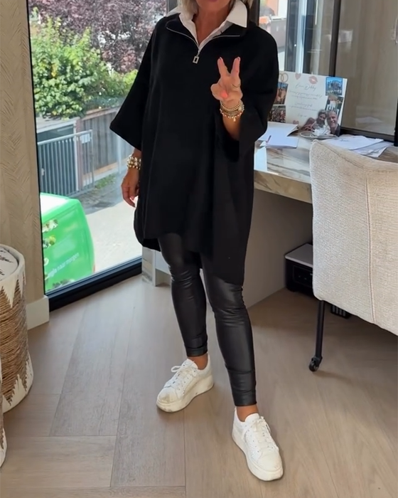 Pullover Opstaande Kraag Halve Rits Los