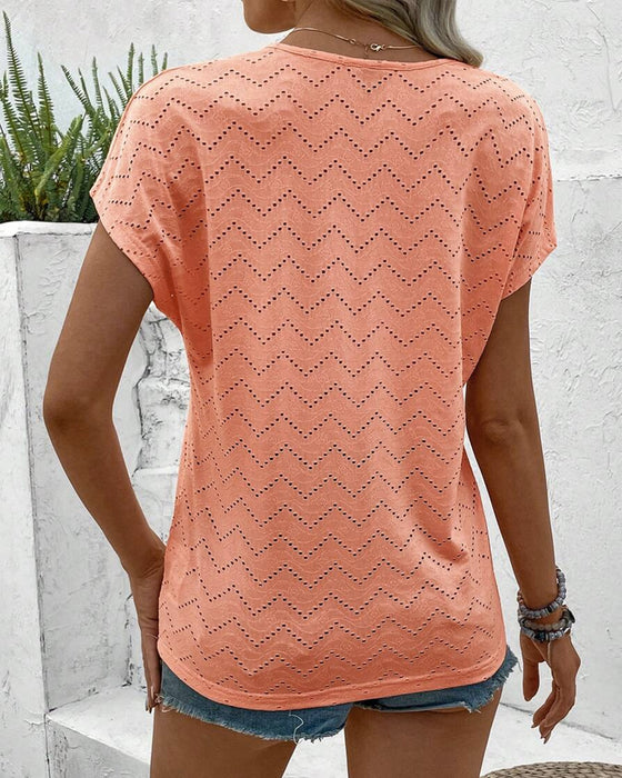 T-Shirt V-Hals Uitgesneden Effen Kleur