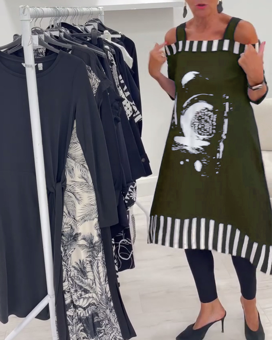 Jurk Off-Shoulder Onregelmatig Loose Print