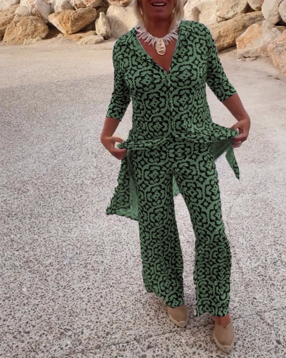 Vintage bedrukte set met revers en knoop