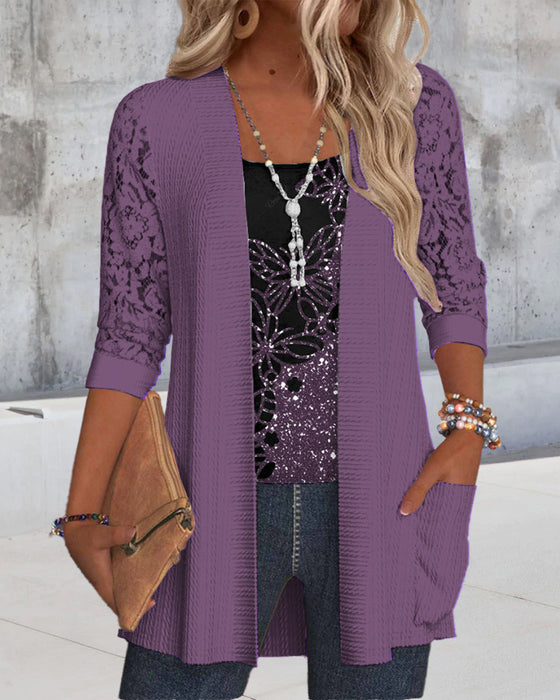 Casual top met vlinderkant patchwork en zak