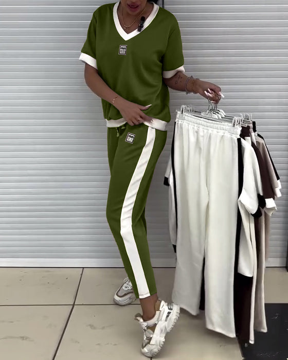 Pak Casual V-Hals Contrastkleur Sportief