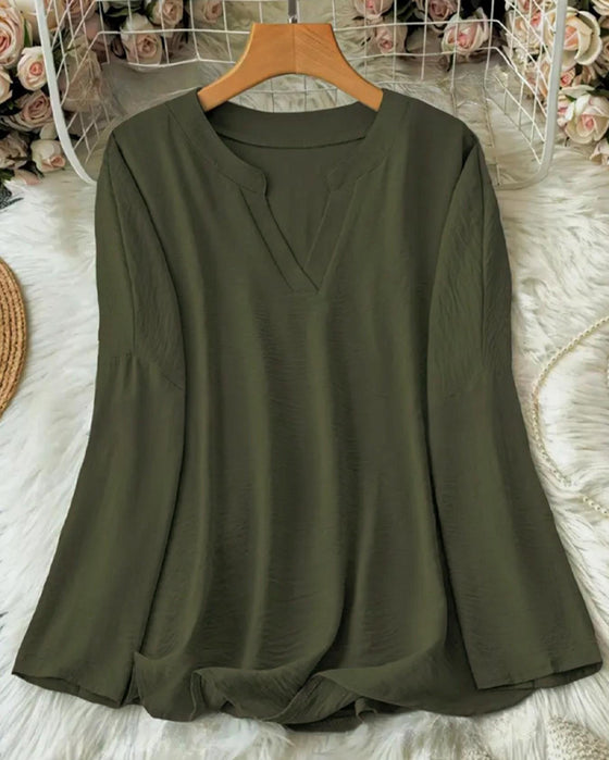 Blouse V-Hals Onregelmatig Effen Langmouw