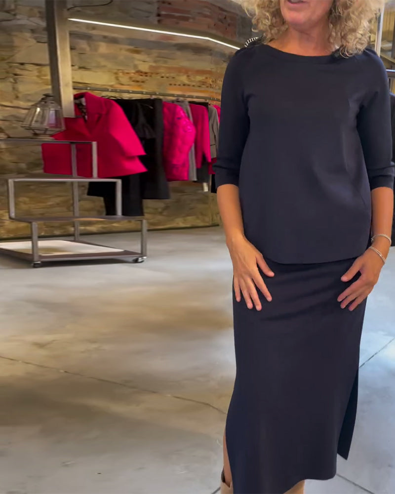 Eenvoudige rok met ronde hals, effen kleur
