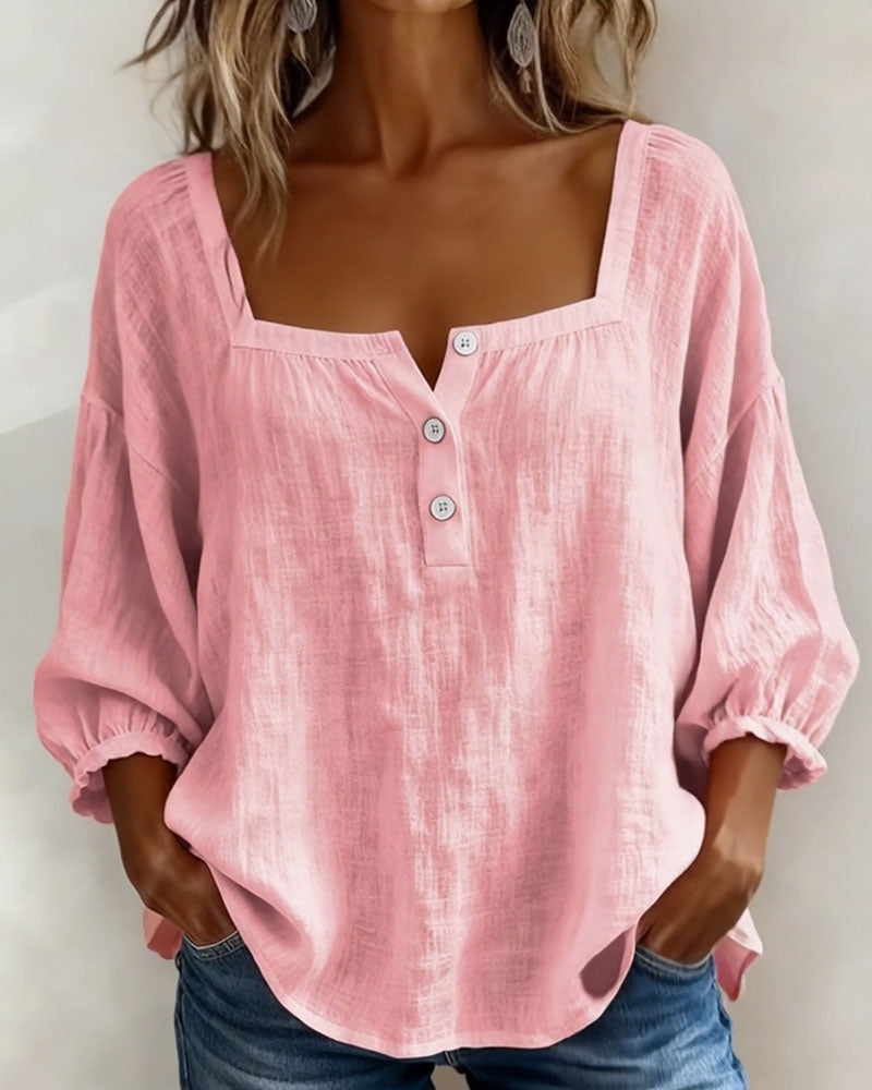 Blouse Eenvoudig Vierkante Hals Lange Mouw